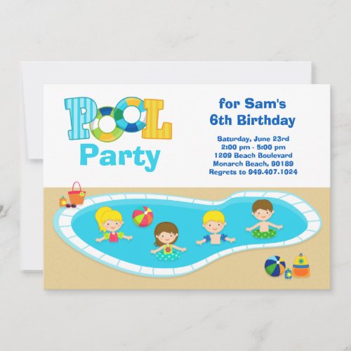 Pool Party Kids Birthday Party Invitation