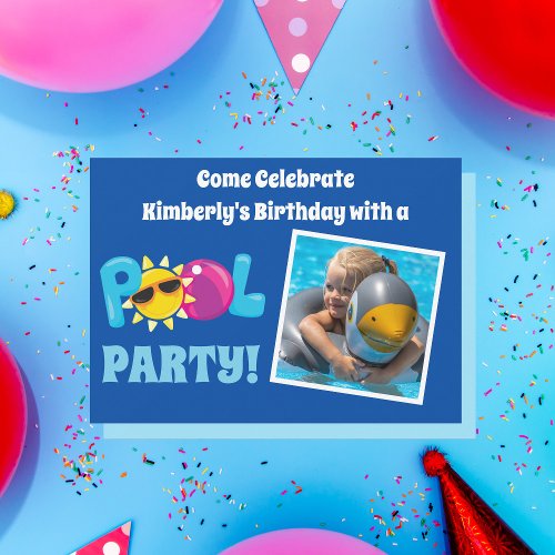 Pool Party Kids Photo Cute Birthday Invitation