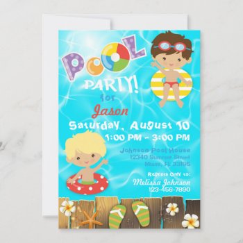 Pool Party Kids Swimming Birthday Invitation by NouDesigns at Zazzle