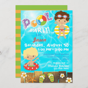 Pool Party Kids Swimming Birthday Invitation