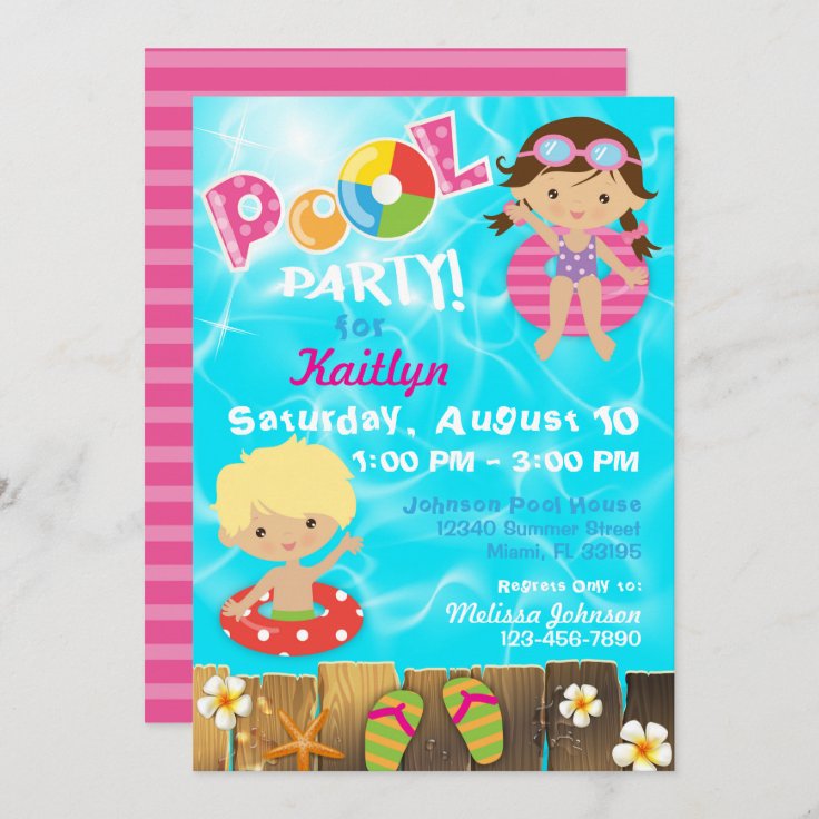 Pool Party Kids Swimming Birthday Invitation | Zazzle