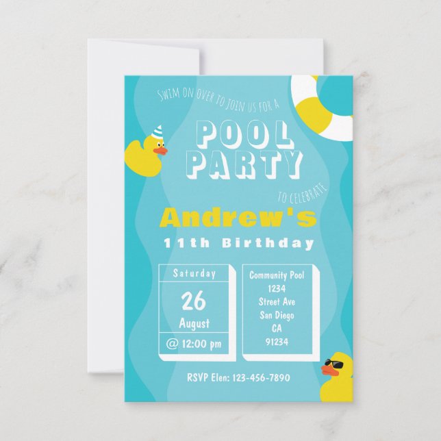 Pool Party - Kids Themed Birthday Party Invitation (Front)