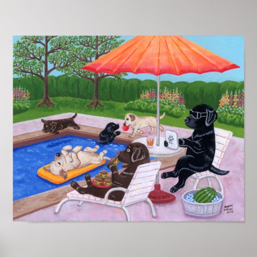 Pool Party Labradors 2 Artwork Poster 