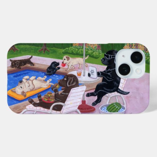 Pool Party Labradors 2 iPhone 15 Case