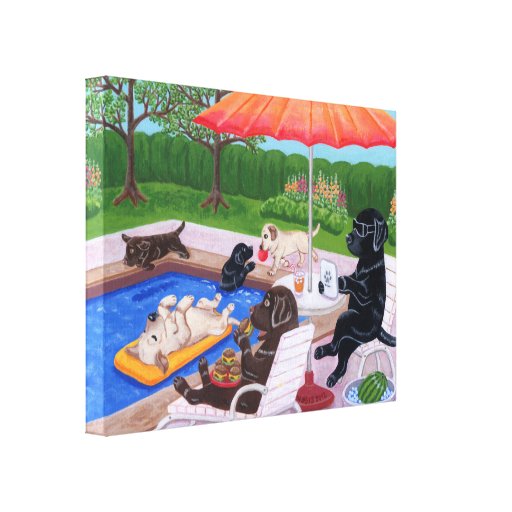 Pool Party Labradors 2 Painting Canvas Print 