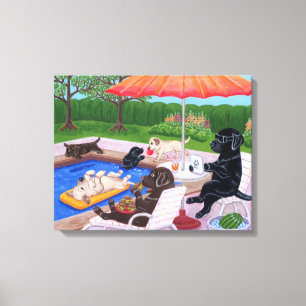 Pool Party Labradors 2 Painting Canvas Print