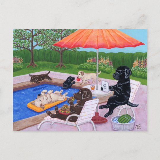 Pool Party Labradors 2 Painting Postcard | Zazzle.com