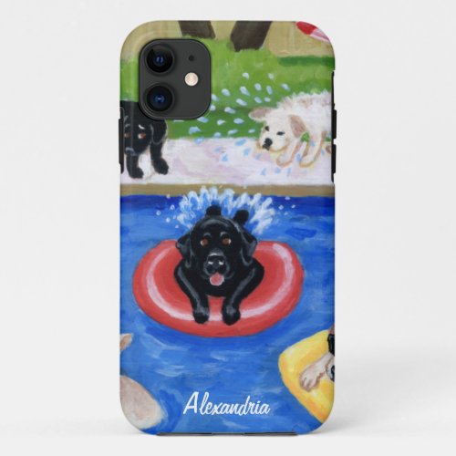 Pool Party Labradors Fun Painting iPhone 11 Case