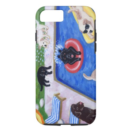 Pool Party Labradors Fun Painting iPhone 87 Case