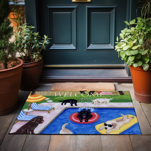 Pool Party Labradors Fun Painting Doormat