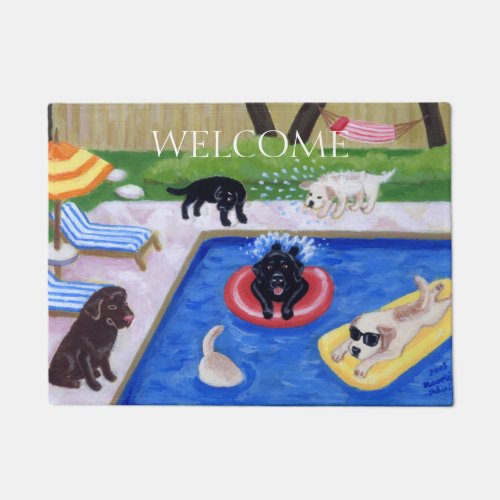 Pool Party Labradors Fun Painting Doormat