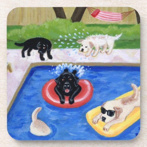 Pool Party Labradors Fun Painting Drink Coaster