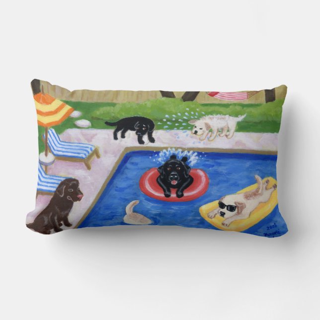 Pool Party Labradors Fun Painting Lumbar Pillow (Front)