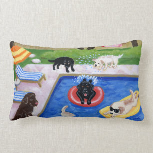 Pool Party Labradors Fun Painting Lumbar Pillow