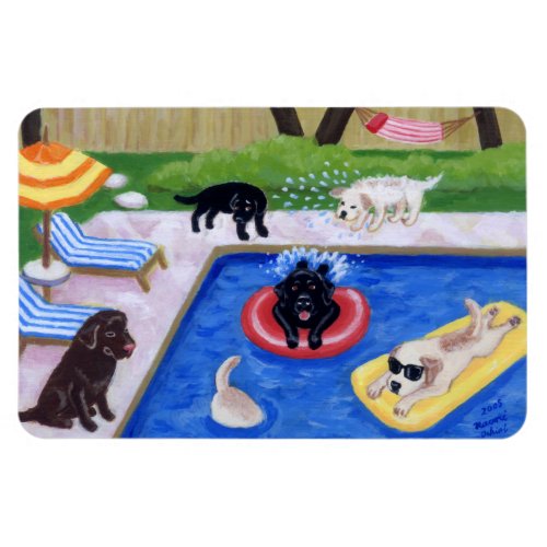 Pool Party Labradors Fun Painting Magnet