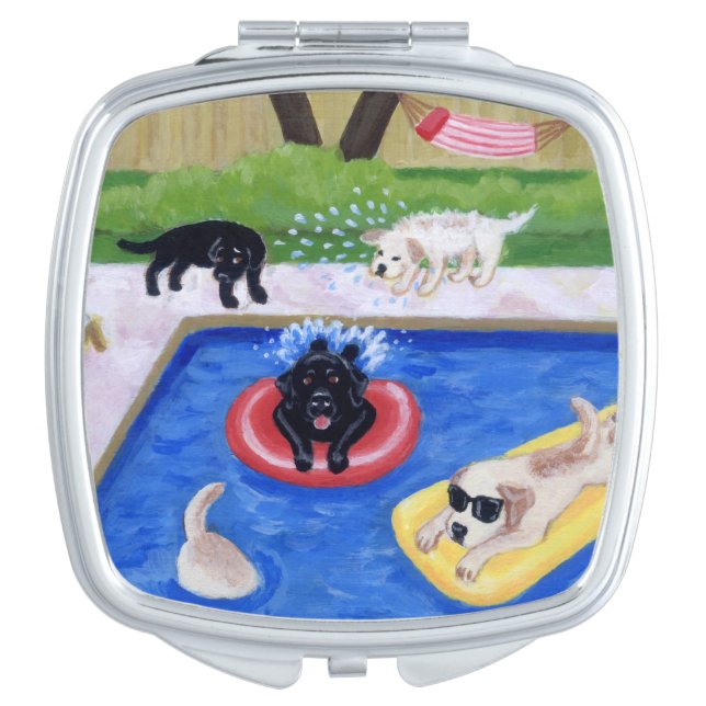 Pool Party Labradors Fun Painting Mirror For Makeup (Front)