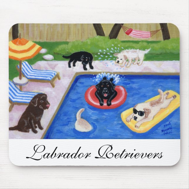 Pool Party Labradors Fun Painting Mouse Pad (Front)