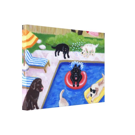Pool party Labradors (new) Artwork Canvas Print 