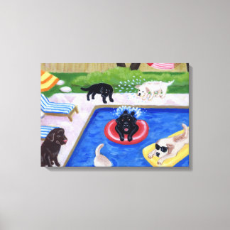Pool party Labradors (new) Artwork Canvas Print