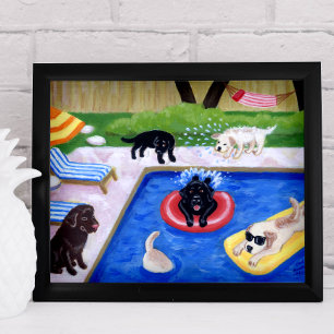 Pool Party Labradors (new) Artwork Poster