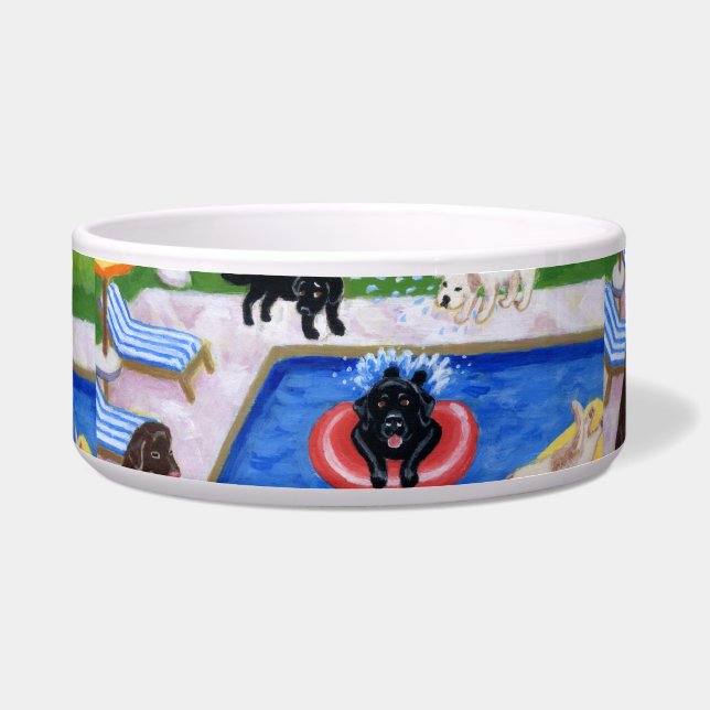 Pool Party Labradors painting Bowl (Front)