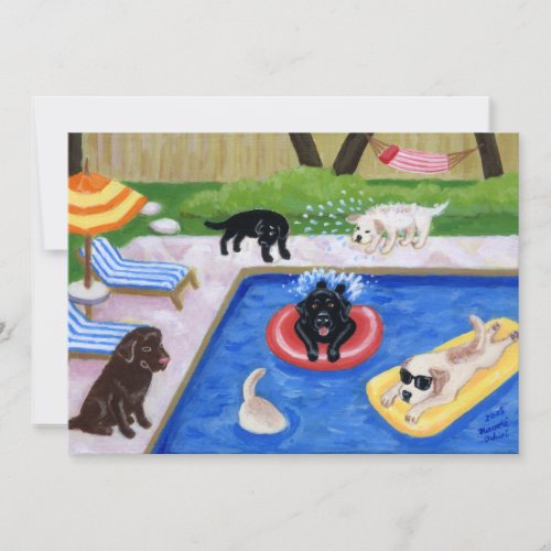 Pool Party Labradors Summer Party Invitations