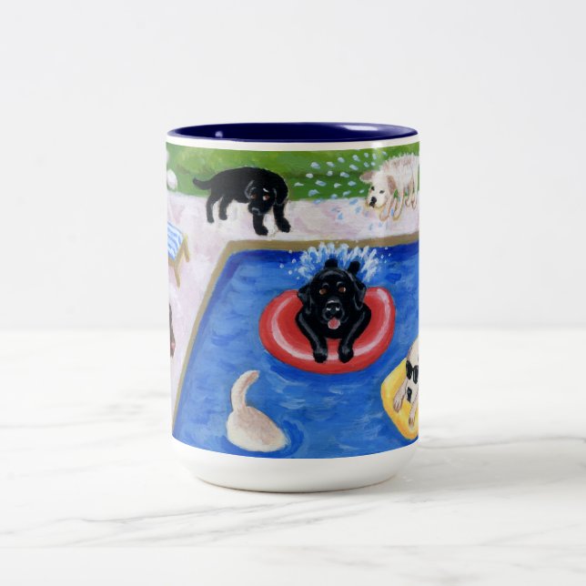 Pool Party Labradors Two-Tone Coffee Mug (Center)