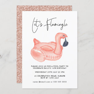 Pool Party Let's Flamingle Flamingo Teen Birthday Invitation
