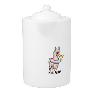 Pool Party Llama Unicorn Float Shirt Funny Llama G Teapot