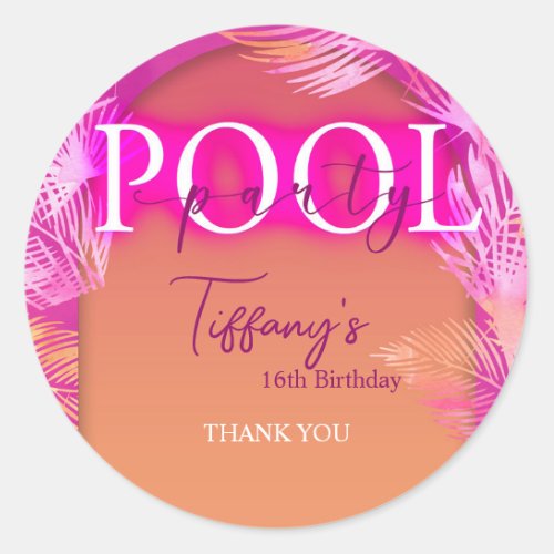 Pool Party Malibu Birthday Classic Round Sticker