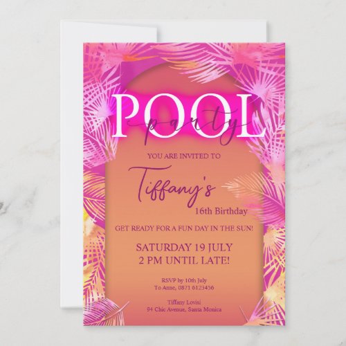 Pool Party Malibu Birthday Invitation