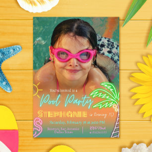 Pool Party Minimalist Design with Picture Invitation