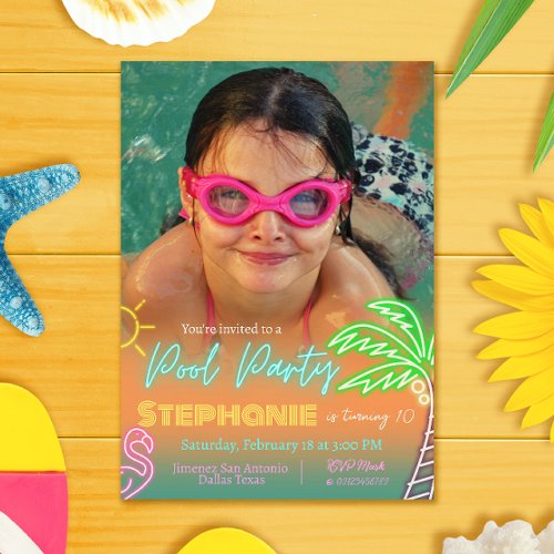 Pool Party Minimalist Design with Picture Invitation