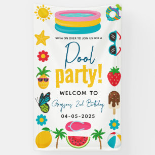 Pool Party Modern Summer Themed Birthday Banner