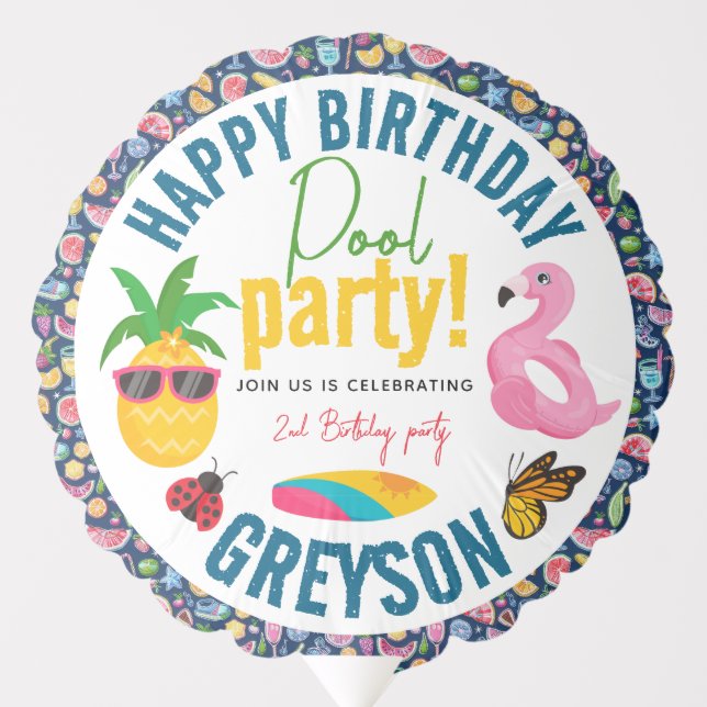 Pool Party | Modern Summer Themed Birthday Party Balloon (Front)