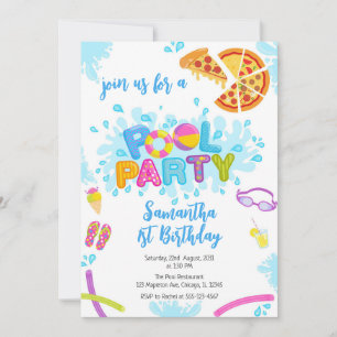 Pool Party   Modern Summer Themed Birthday Party Invitation