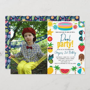 Pool Party Modern Summer Themed Birthday Party Invitation