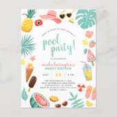Pool Party | Modern Summer Themed Birthday Party Invitation Postcard (Front)