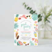 Pool Party | Modern Summer Themed Birthday Party Invitation Postcard (Standing Front)