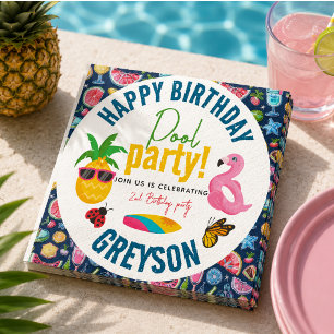 Pool Party Modern Summer Themed Birthday Party Napkins