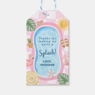 Pool Party Modern Summer Themed Girl Birthday Gift Tags
