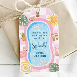 Pool Party Modern Summer Themed Girl Birthday Gift Tags