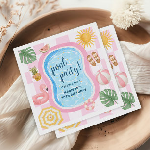 Pool Party Modern Summer Themed Girl Birthday Napkins