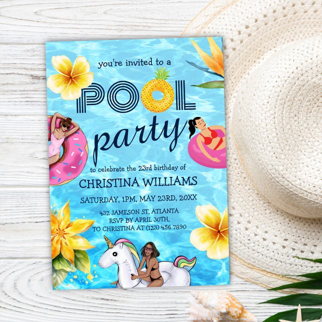 Pool Party Modern Tropical Summer Birthday Invitation (Pool Party Modern Tropical Summer Birthday Invitation)