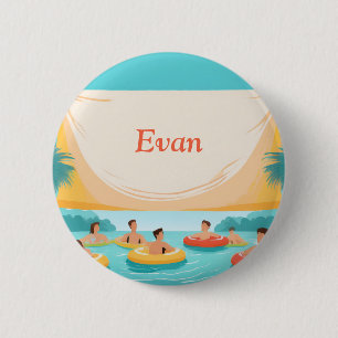 Pool Party Nametag Pool Floats Button