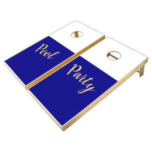 POOL PARTY Nautical Navy Blue White Color Block Cornhole Set