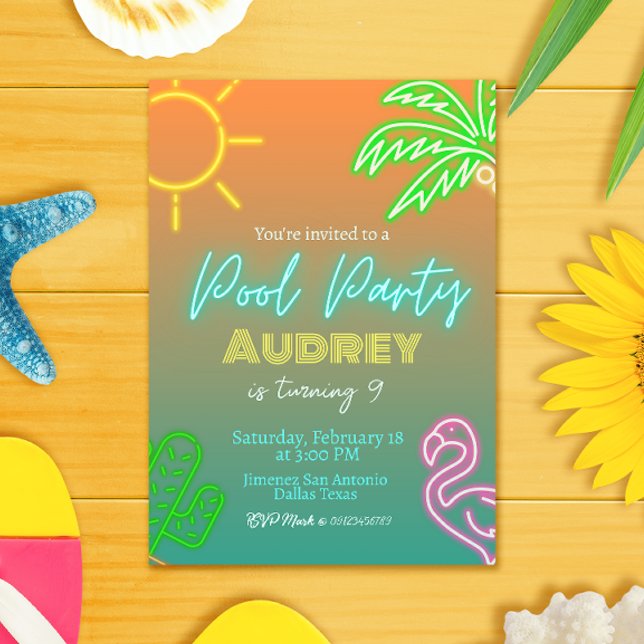 Pool Party Neon  Invitation (Creator Uploaded)