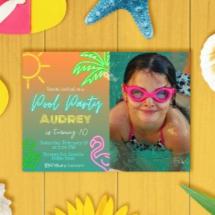 Pool Party Neon Landscape Invitation