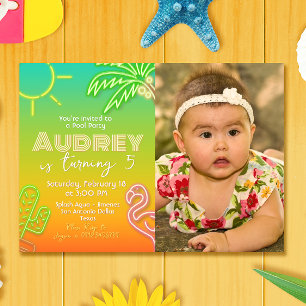 Pool Party Neon - Tropical - Aloha Invitation