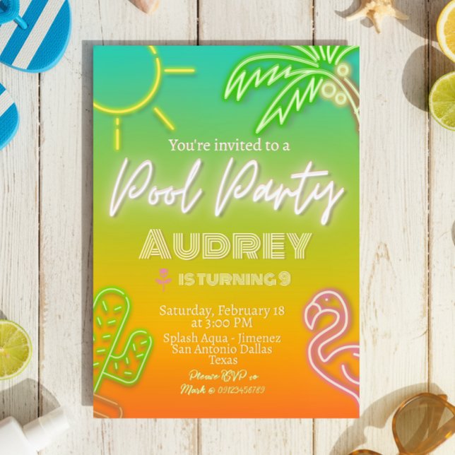 Pool Party Neon Tropical Invitation (Pool Party Neon Tropical Invitation)